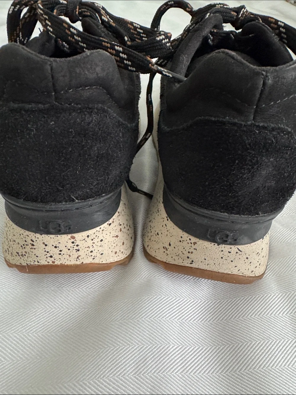 UGG women’s Black Suede Sneakers with Patterned Laces